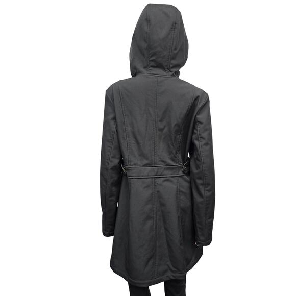 NWOT Via Spiga Hooded Trench Coat Raincoat Black Animal Print Faux Fur Lining M - Picture 7 of 16